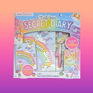 Rainbow Unicorn 80 Page Secret Diary Journal with Lock Key Pen & Stickers